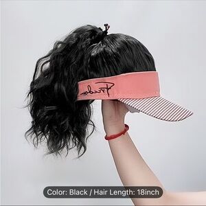 Fashion Ponytail Visor with Black Hair Extension - Pink